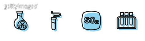 Set Line Sulfur Dioxide So2 Test Tube With Toxic Liquid And Icon