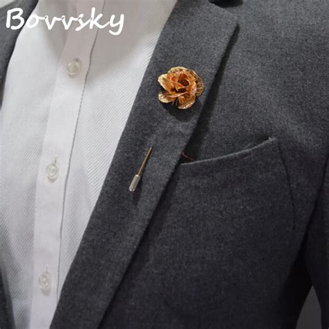 Buy Bovvsky Gold Color Rose Flower Brooch Pin Men Suit