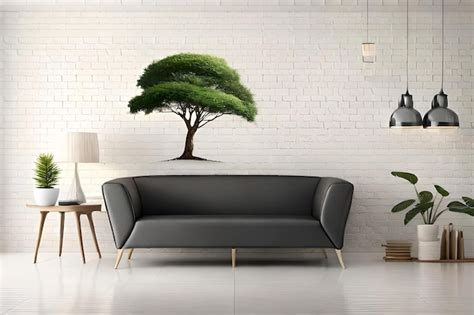 Premium Photo | A living room with a tree on the wall