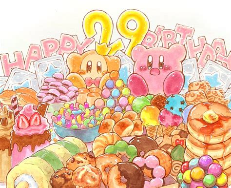 カービィ「お誕生日おめでとう 星のカービィ29周年 カービィのハッピーバースデー 」あらもんカービィのイラスト