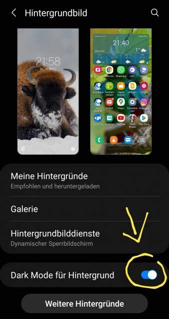 Samsung Galaxy Dark Mode für Hintergrundbild aktivieren