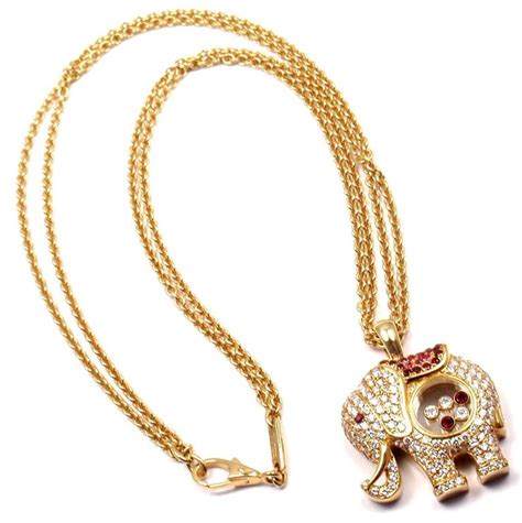 Chopard Happy Elephant Diamond Ruby Large Yellow Gold Pendant Necklace