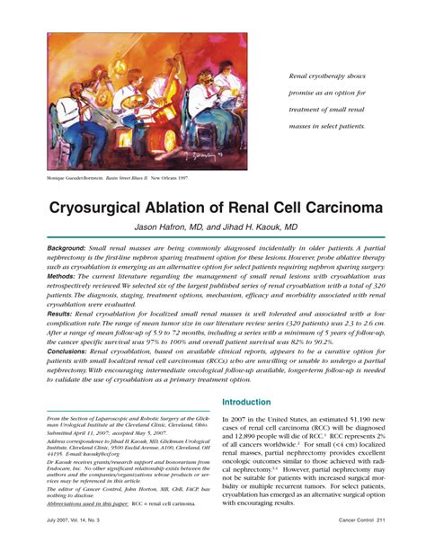 PDF Cryosurgical Ablation Of Renal Cell Carcinoma