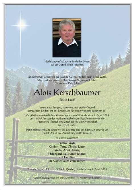 Todesanzeige Alois Kerschbaumer Trauer Link