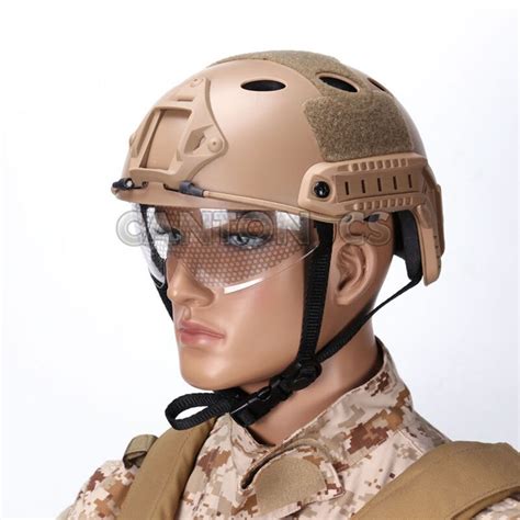 Tactical Airsoft Paintball Fast Pj Helmet With Goggles Arc Side Rails Vas Shroud Nvg Mount