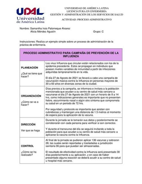 Proceso Administrativo Para Campa A De Prevenci N De La Influenza