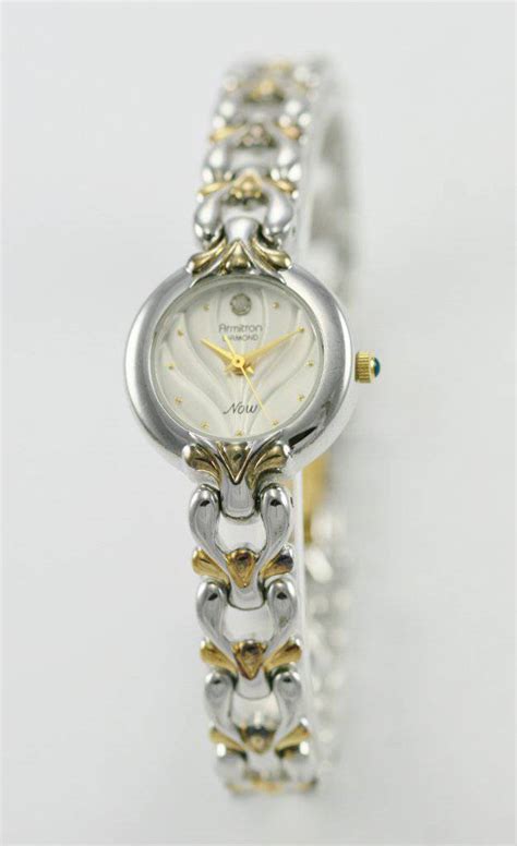 Armitron Now Diamond Watch Womens White Stainless Silver Gold Water Res