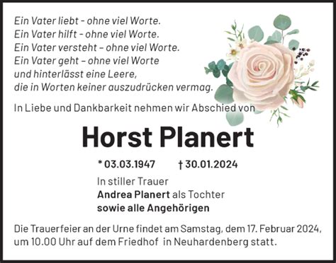 Traueranzeigen Von Horst Planert M Rkische Onlinezeitung Trauerportal