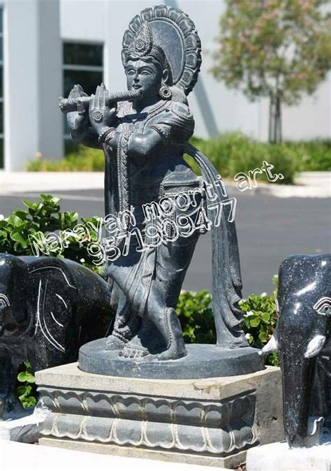 White Painted Black Marble Krishna Murti For Worship Size 2 Feet At