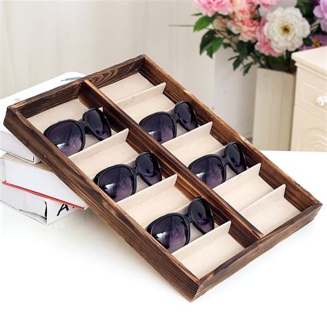 Rustic Wood Sunglass Display Case Compartment Eyewear Storage Box