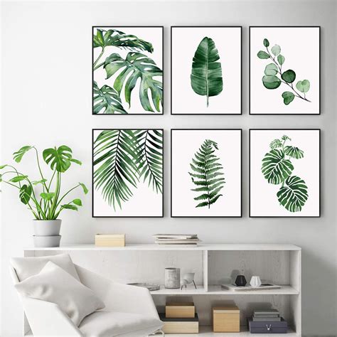 Green Botanical Wall Art Print Set Of 6 Leaf Print Botanical Etsy