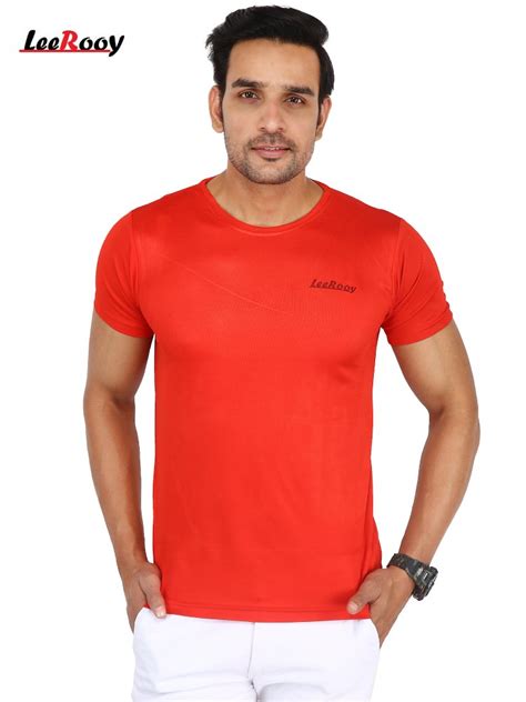 Half Sleeve Casual Wear Leerooy Logo Red Round Neck Classic Mens