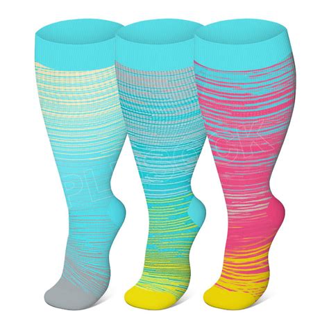 2xl 7xl Plus Size Bright Stripe Compression Socks 3 Pairs Plusock