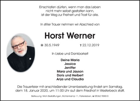 Traueranzeigen Von Horst Werner Trauer Anzeigen De