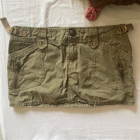 Adjustable Green Cargo Utility Y2k Low Waisted Mini Micro Skirt On