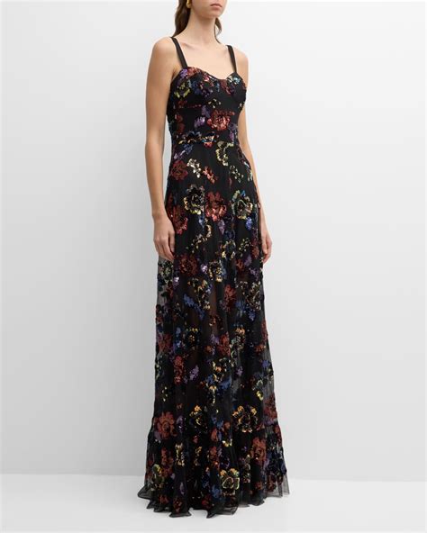 Dress The Population Black Label Anabel Floral Sequin Sweetheart Gown Neiman Marcus