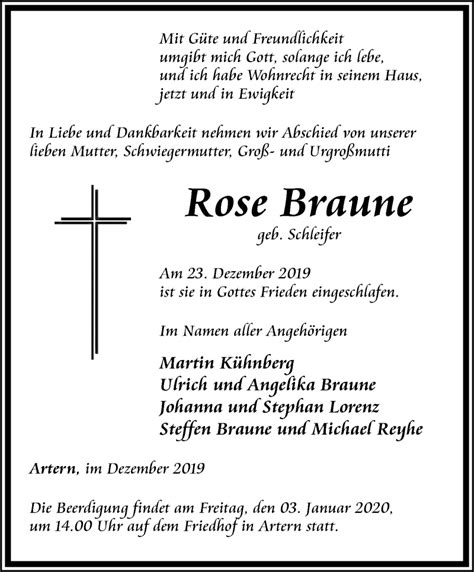 Traueranzeigen Von Rose Braune Trauer In Thueringen De