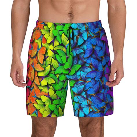 Haiem Multicolored Butterflies Mens Swim Trunks With Compression Liner