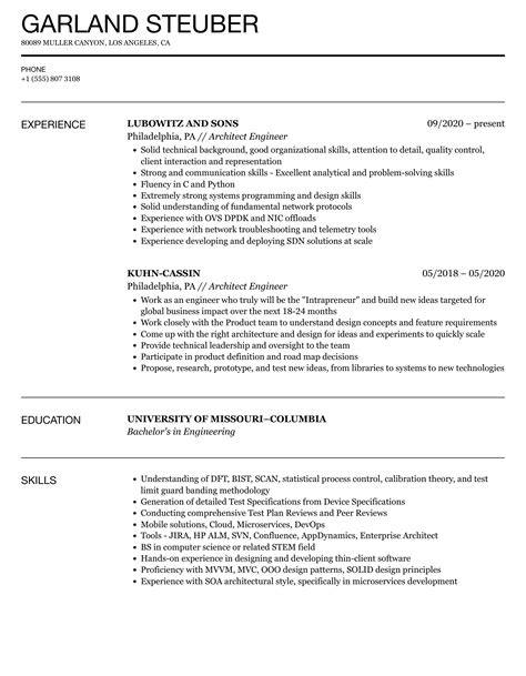 Architect Engineer Resume Samples | Velvet Jobs