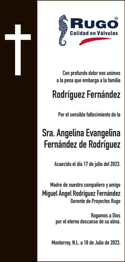 Sra Angelina Evangelina Fernández de Rodríguez Obituario Esquela