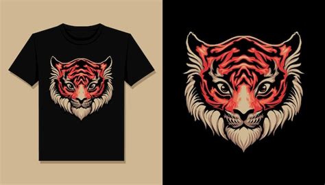 Diseño lindo de la camiseta de la cabeza del tigre Vector Premium