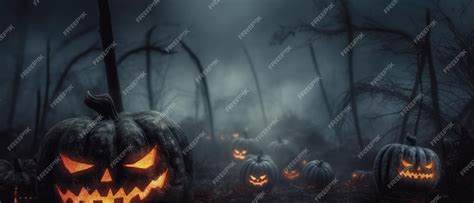 Premium AI Image | Halloween pumpkins in a foggy forest with a creepy ...