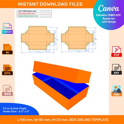 Rectangle Box With Lid Dieline Template Masterbundles
