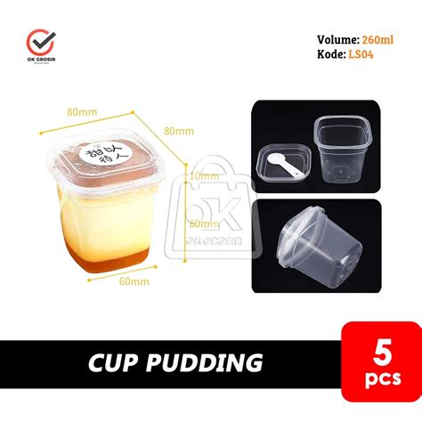 Jual Cup Puding Plastik Pudding Kotak Transparan 1 Pack Isi 5pcs