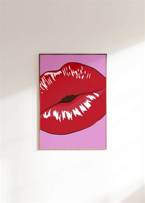 French Kiss Print Printable Wall Art Red Lips Kiss Print Digital