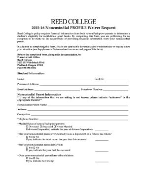 Fillable Online Reed Noncustodial PROFILE Waiver Request Form Reed