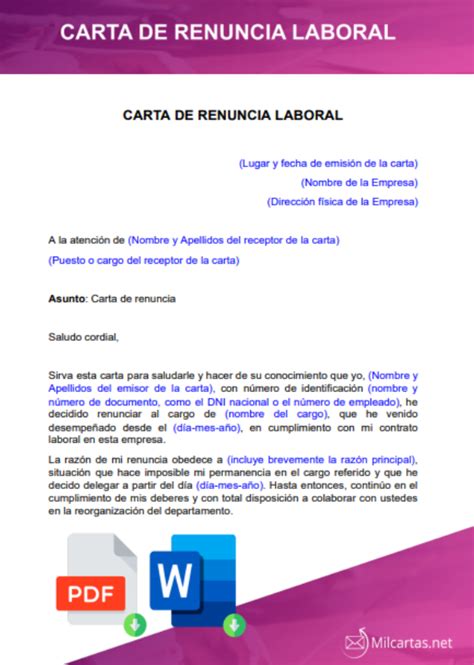 Modelo De Carta De Renuncia Laboral