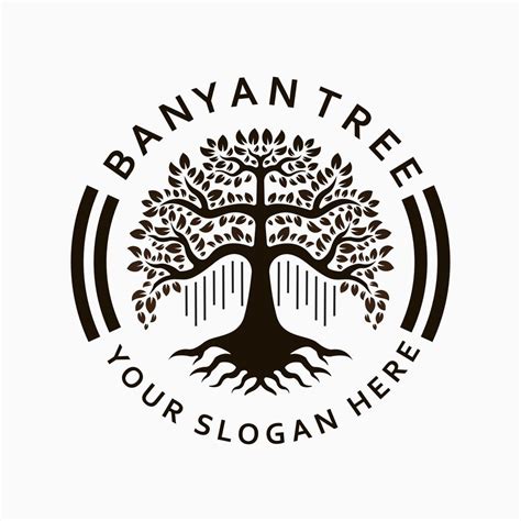 Banyan Tree Logo Design Template Circle Stamp Style Logo Tree