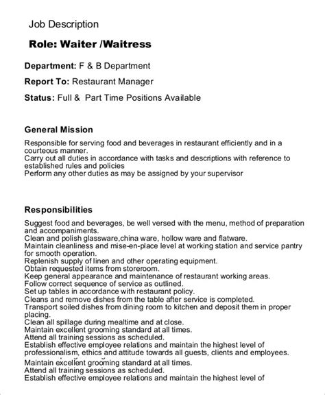 Waiters And Waitresses Job Description