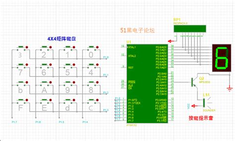 单片机4x4矩阵键盘扫描的proteus仿真和程序源码 51单片机