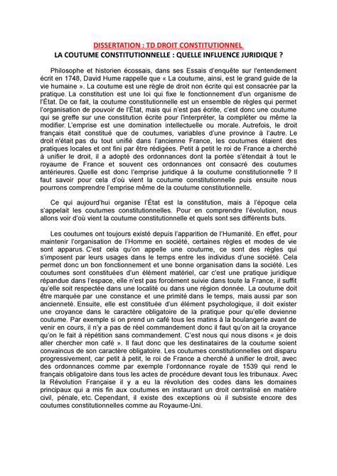 Dissertation n1 TD droit consti corrigé DISSERTATION TD DROIT