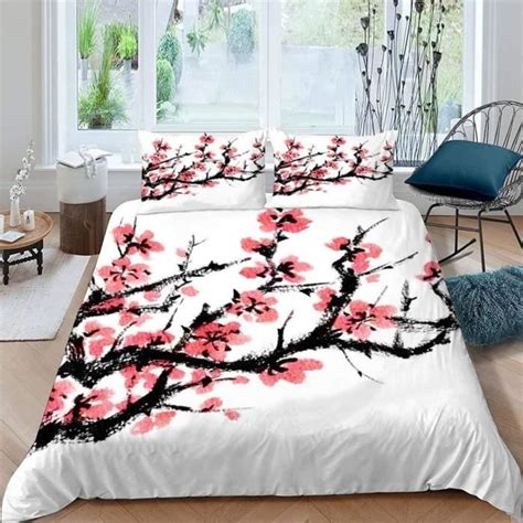 Housse De Couette 220X240 Ado Adulte Parure De Lit Style Japonais Fleur