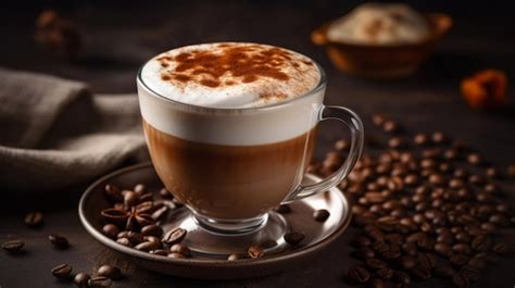 Premium AI Image Cups Cappuccino On A Wooden Surface Background