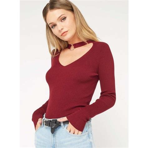 Miss Selfridge Burgundy Ring Choker Neck Knitted Top £38 Liked On