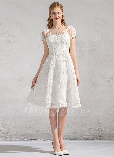 A Line Scoop Neck Knee Length Lace Wedding Dress 002083687 Jjs House