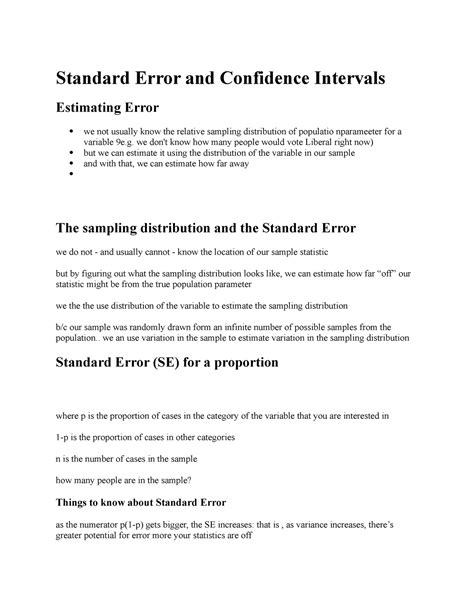 Standard Error And Confidence Intervals Standard Error And Confidence