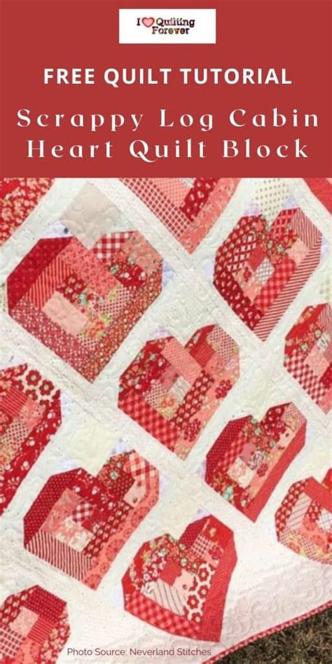 Free Quilt Pattern Scrappy Log Cabin Heart Quilt Block I Love