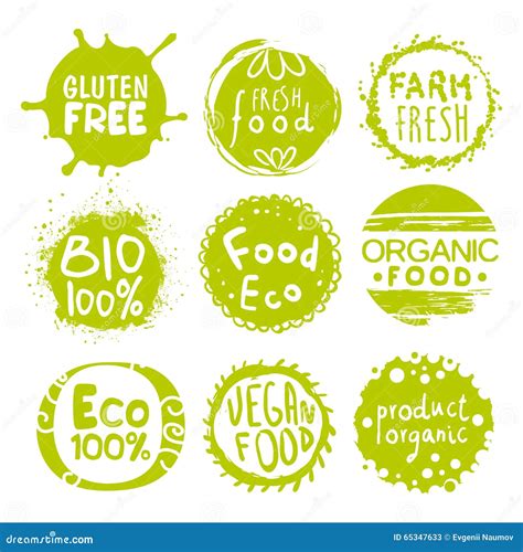 Green Eco Food Lables Set Stock Vector Illustration Of Fresh 65347633