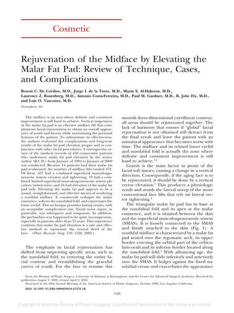 Pdf Rejuvenation Of The Midface By Elevating The Malar Fat Pad