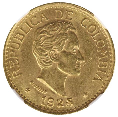 Colombia Gold 5 Pesos 1925 Medellin Ms 63 Ngc Coin Powell Coins