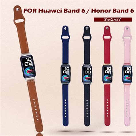 Dây Đeo Bằng Da Cho Huawei Band 7 6 Vòng Đeo Tay Nút Bấm Phong Cách Tối