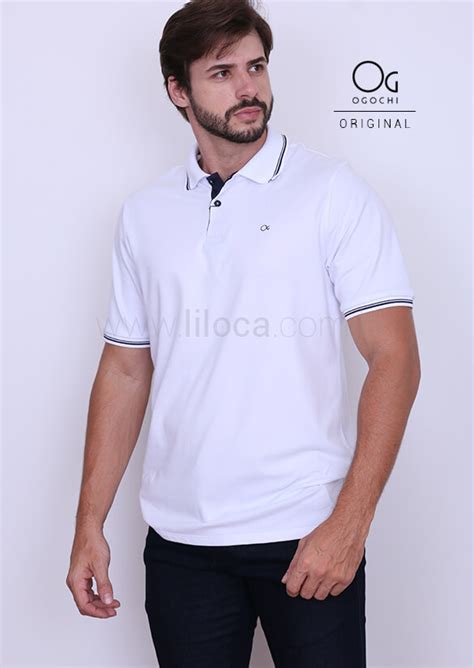 Camisa Polo Ogochi Branca Essencial Slim C Detalhes