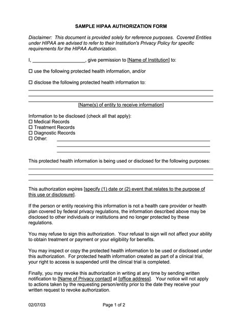 Free Printable Hipaa Authorization Form