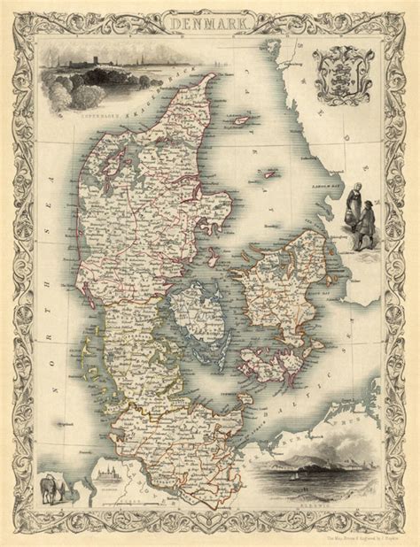 Antique Map Old Map of Denmark Vintage Map of Denmark With - Etsy