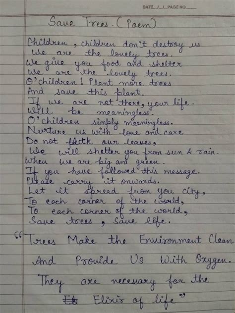 Save Trees Poem India Ncc