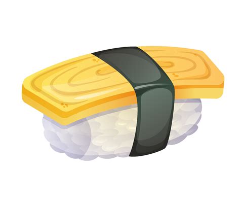 Tamago Sushi Or Egg Roll On Rice Colorful Vector Illustration Isolated